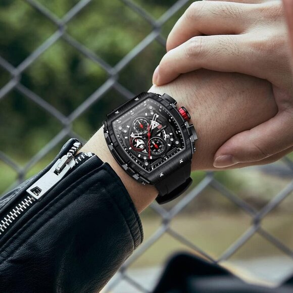 AIMES Black Men Fashion Wristwatch Large Dial Luminous Waterproof Silicon Strap - Picture 2 of 7